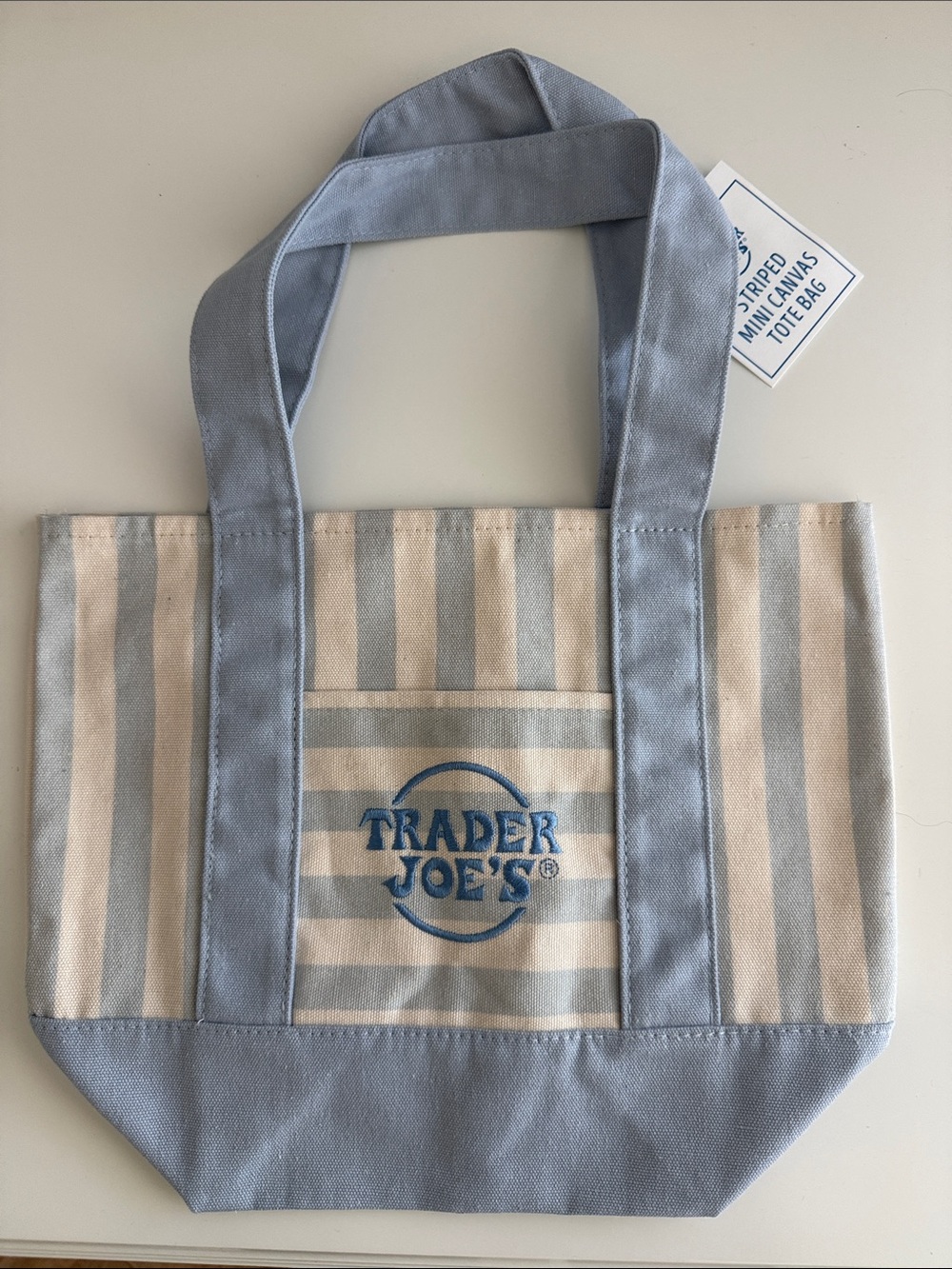 Trader Joe's Blue Stripe Canvas Mini Tote Bag